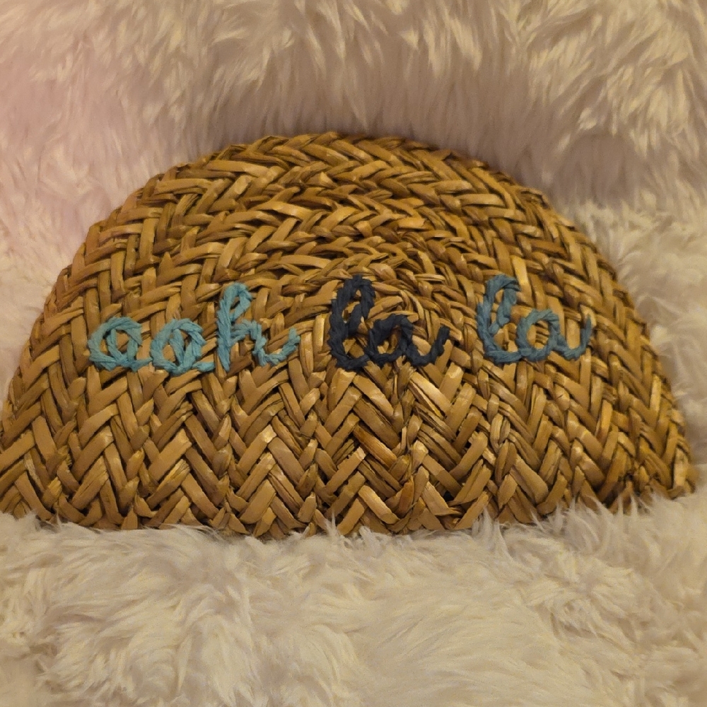 Woven Straw Clutch Purse BAG with Blue Embroidery